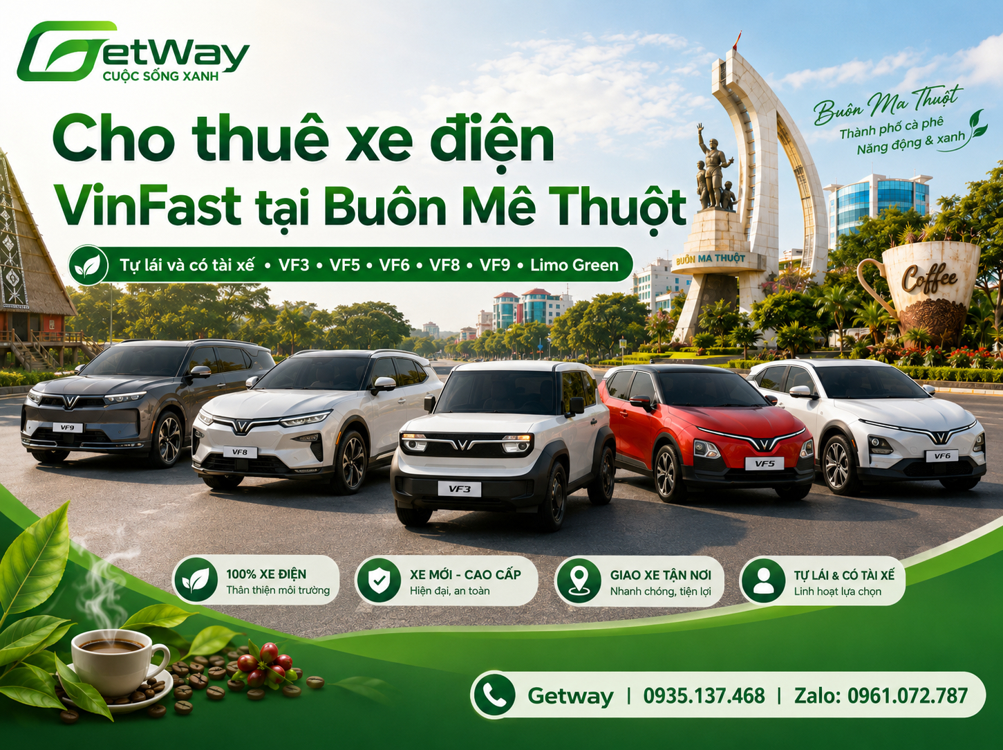 Thuê xe ô tô điện VinFast Buôn Ma Thuột